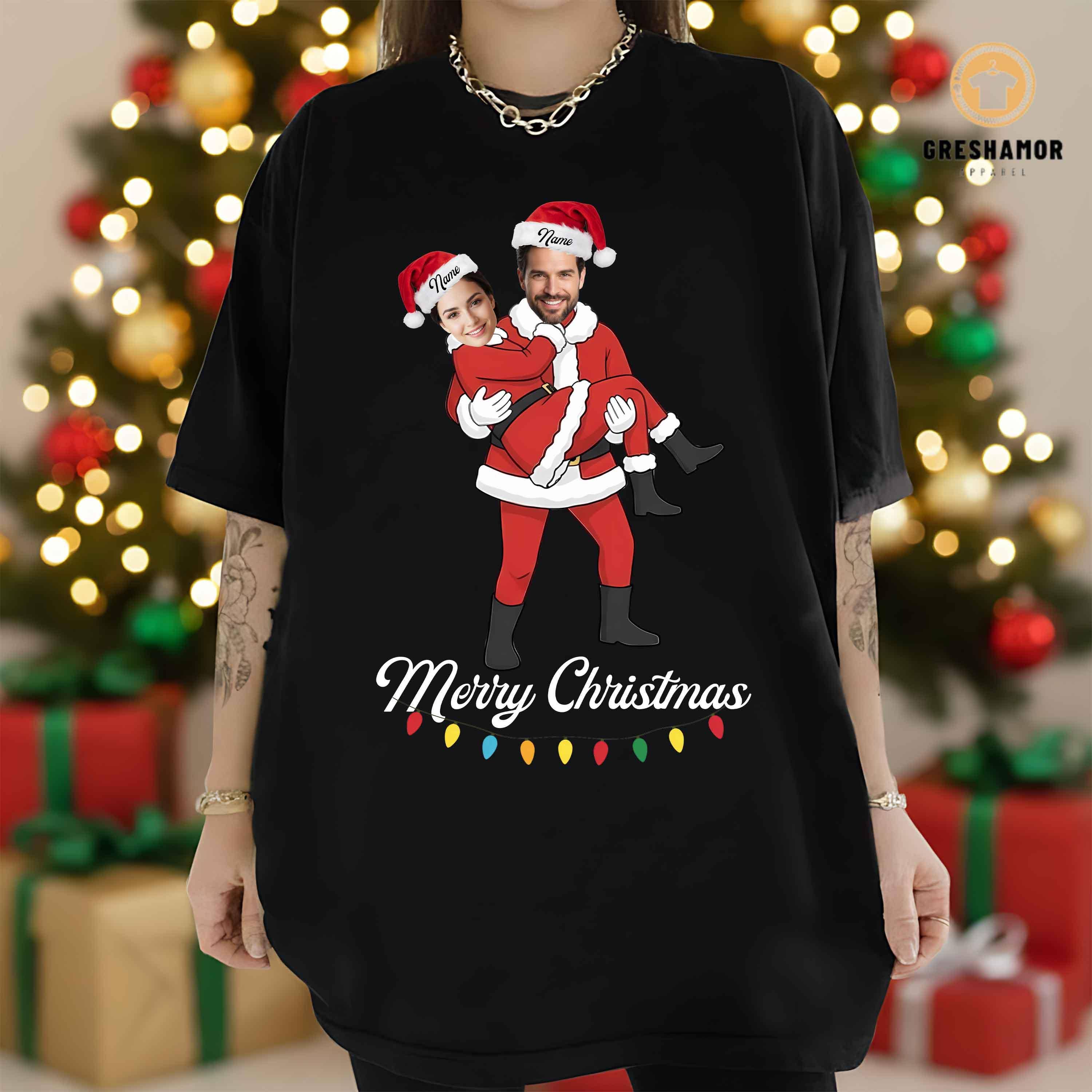 Personalized Santa Matching Tee Christmas Couple Shirt