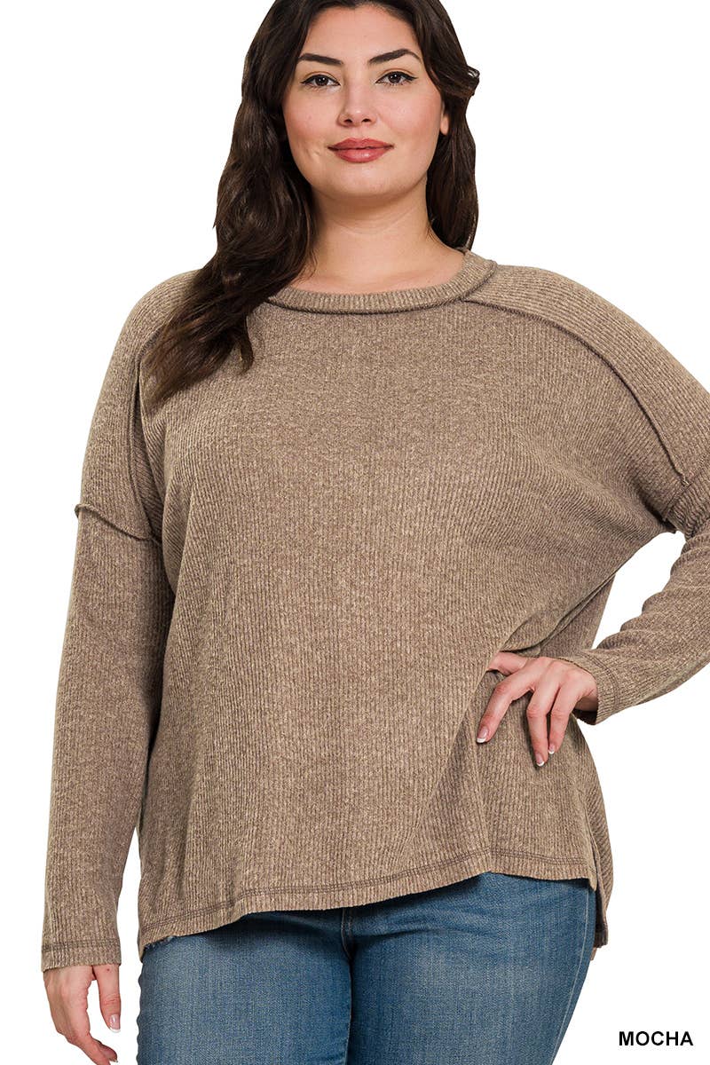 1014 Plus Brushed Ribbed Hacci Hi Low Sweater SI-27168