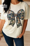 Camouflage Bow Embroidered Patch Plus Size T Shirt