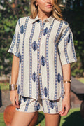 Boho Embroidered Linen Blend Resort Shirt