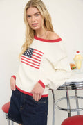 Contrast Trim American Flag Knit Pullover Sweater