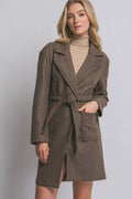 0819 Tie- Front Mid Length Coat SI-28438