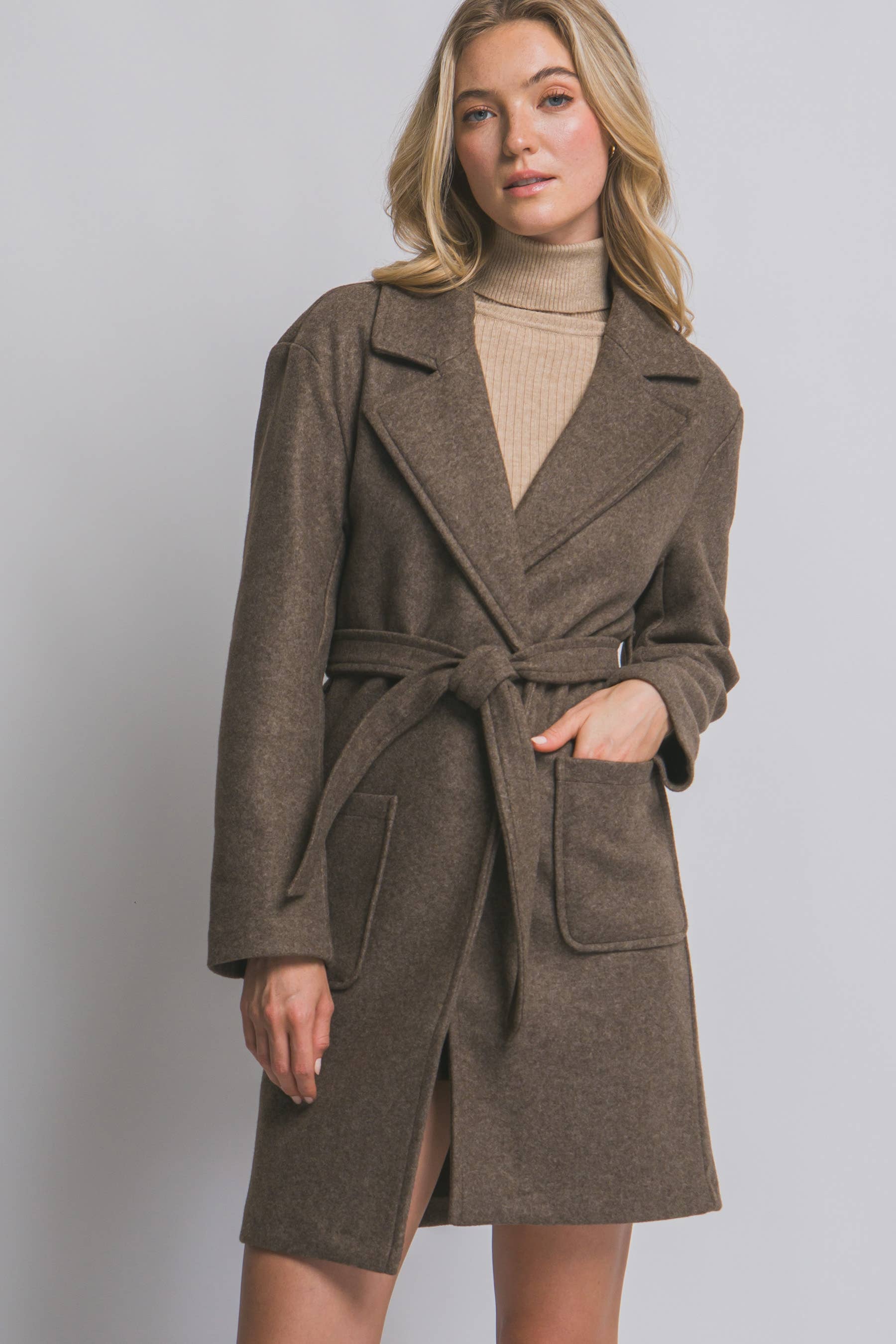 0819 Tie- Front Mid Length Coat SI-28438
