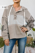 Spring 2026 Waffle Patchwork Hooded Drawstring Top (S-4X)