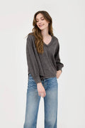 V Neck Asymmetrical Hem Long Sleeve Knit Top