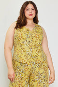 Plus Size Printed Linen Blend Vest