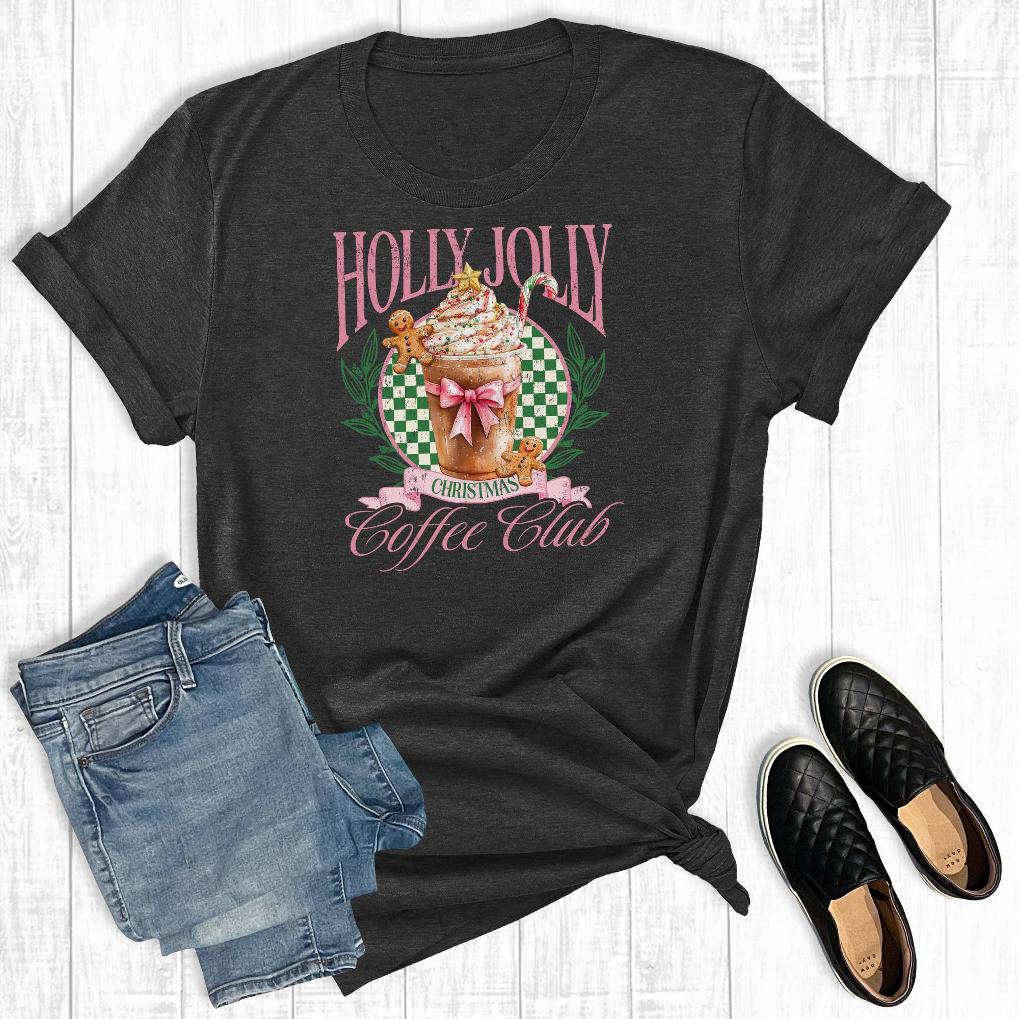 Retro Christmas Holly Jolly Coffee Club Graphic Tee