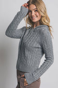 ....0812 Fitted Cable Knit Hooded Cardigan Sweater SI-28590