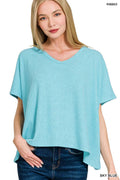 1014 Ribbed V Neck Short Sleeve Sweater SI-27894