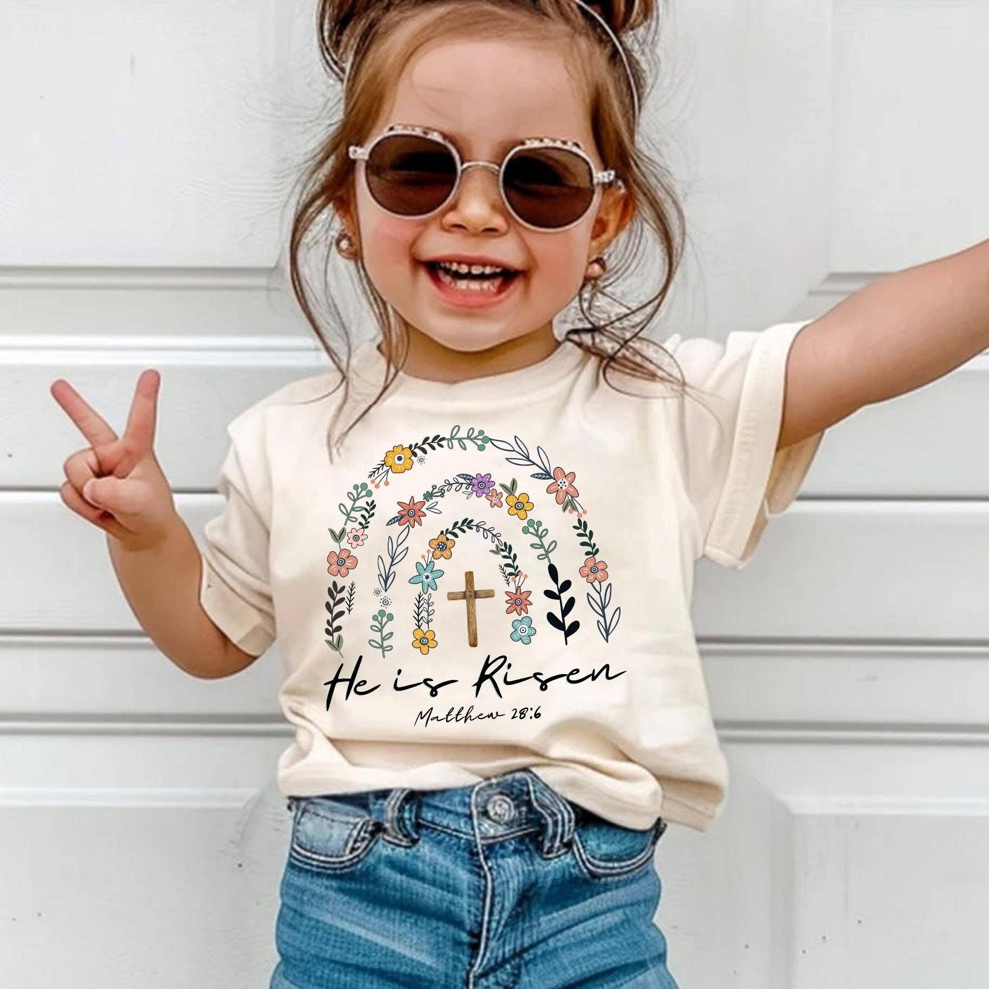 Easter Jesus Rainbow Shirt For Girls - He Is Risen