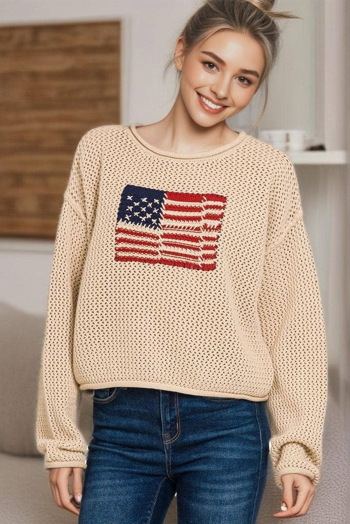 1029 4th of July American Flag Crew Neck Sweater SI-28045