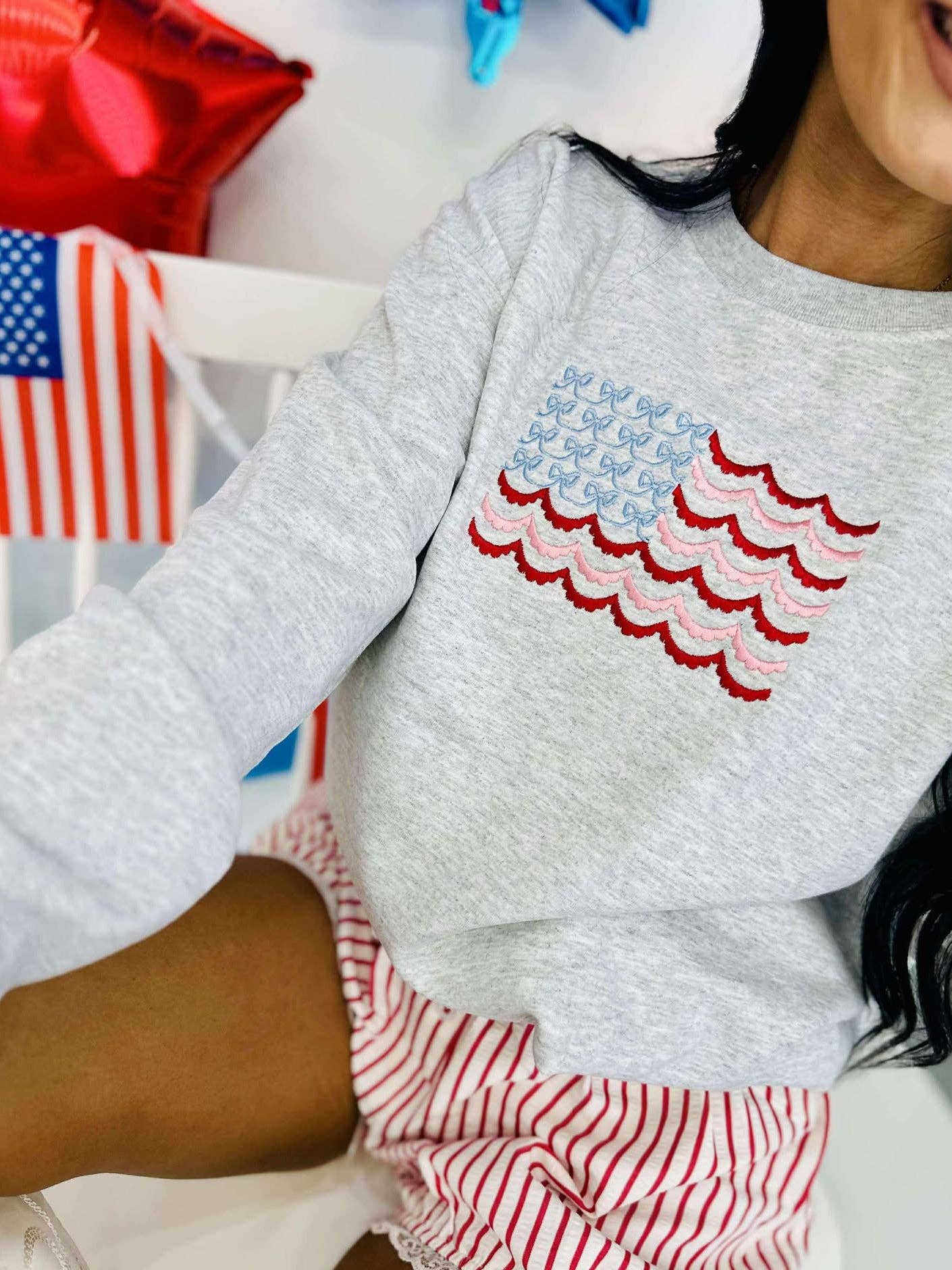 Embroidered American Flag Bow Sweatshirt