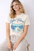 Women Lake Tahoe Graphic Print Short Sleeve Loose Fit Top