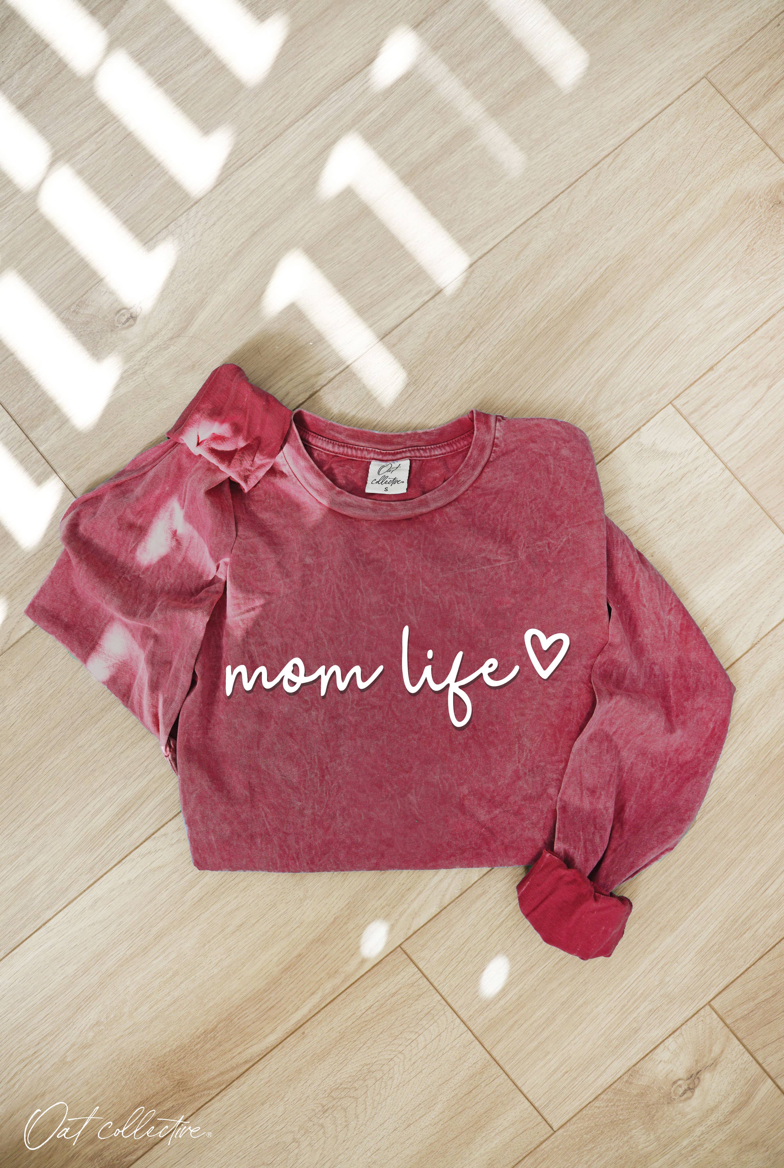 Mom Life Puff Print  Mineral Washed Long Sleeve Graphic