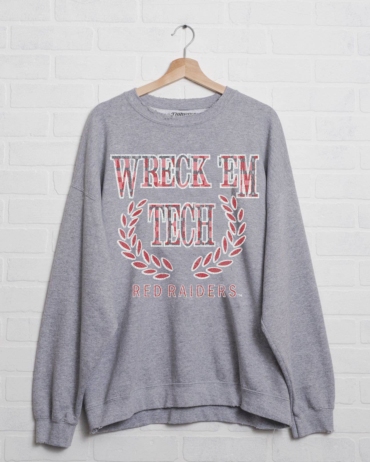 Texas Tech Wreck Em Tech Plaid Crest Thrifted Sweatshirt
