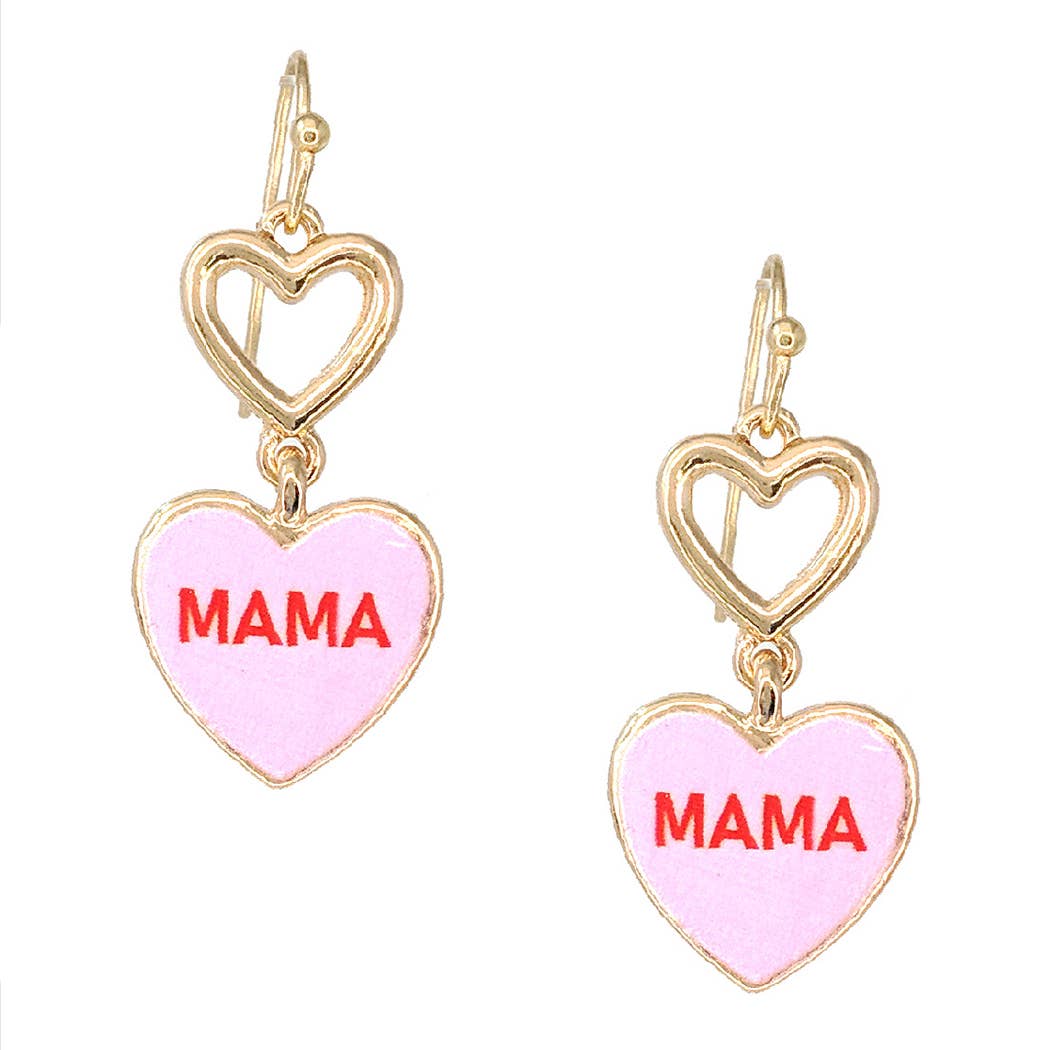 Mama Heart Shape Drop Hook Earrings