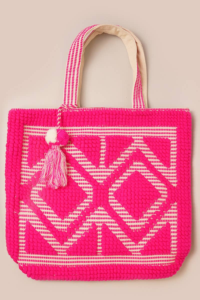 Boho Woven Pom Pom Tassel Tote Bags