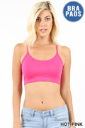 ..Hotpink Cross-Back Built-in Padded Sports Bra with Adjustable Strap