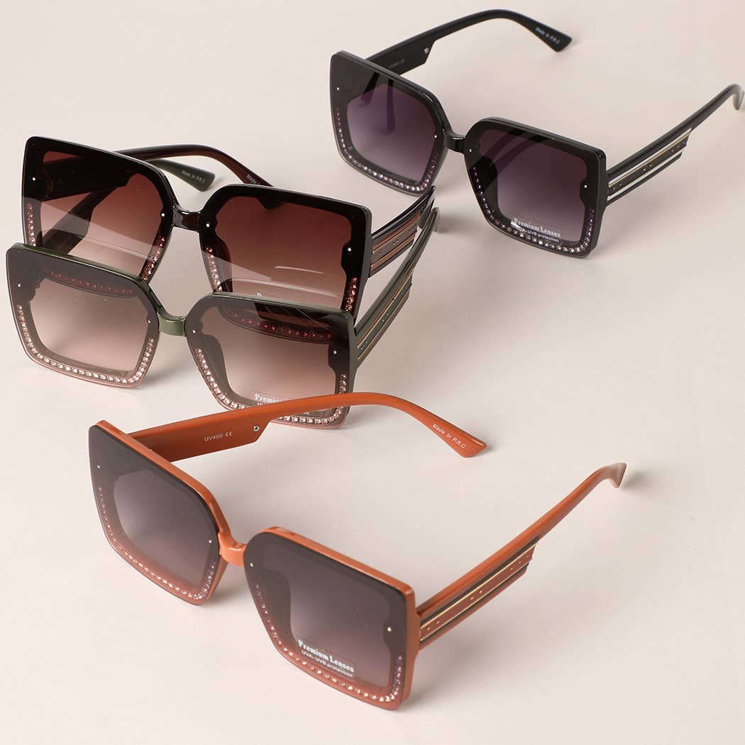 Rhinestone Frame Patterned Legs Sunglasses