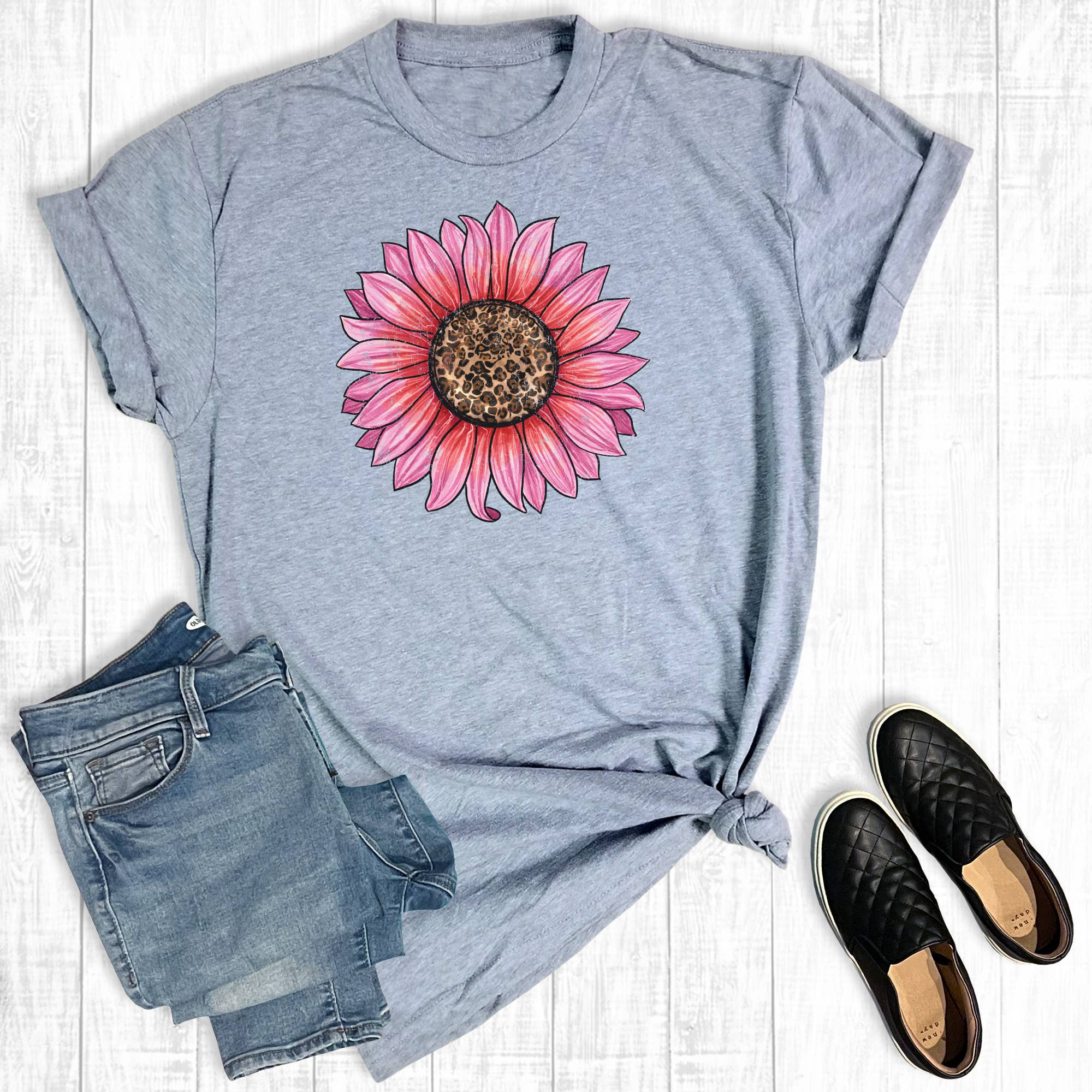 Valentine's Day Leopard Sunflower Graphic Tee