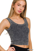 ",.Double Scoop Neck Washed Premium Seamless Tank