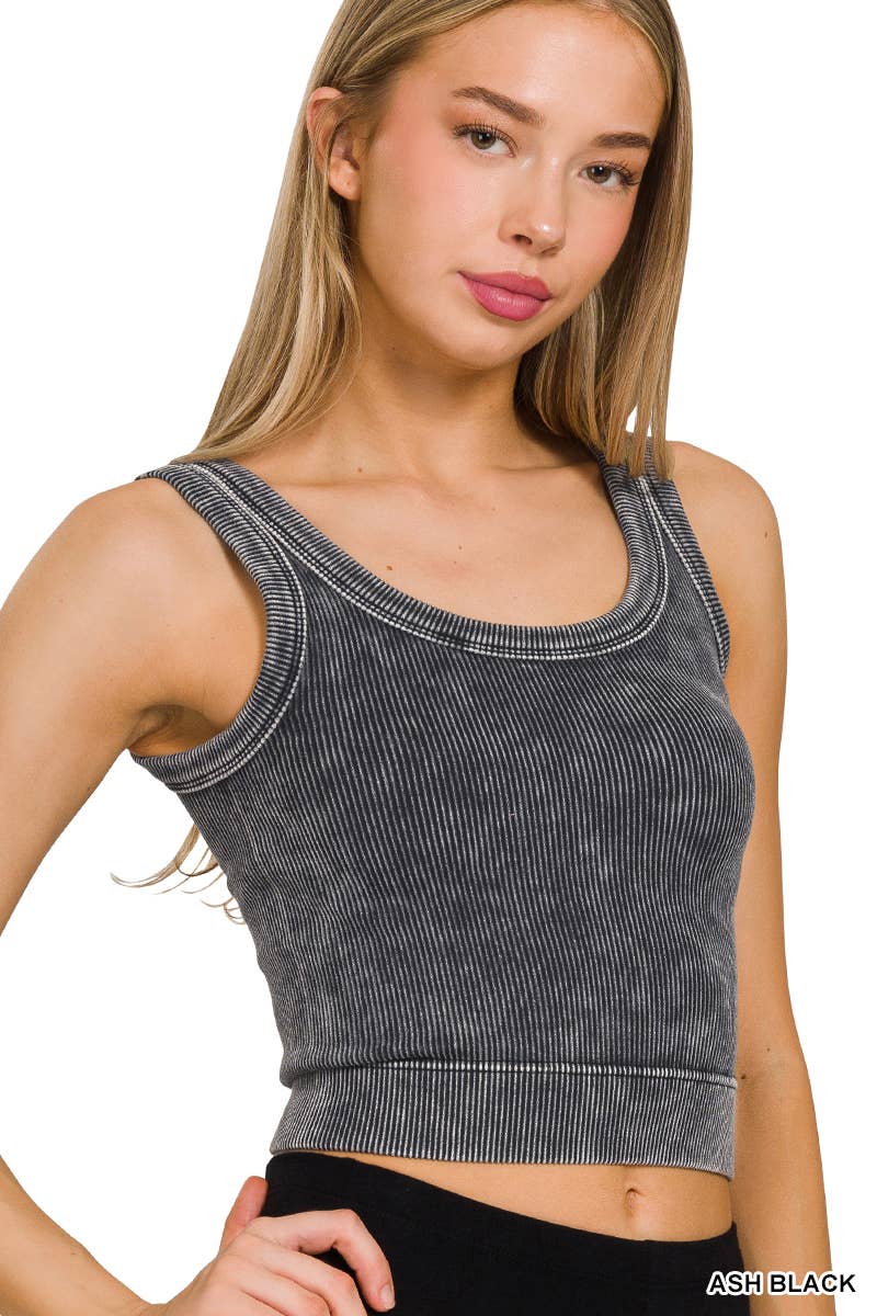 ",.Double Scoop Neck Washed Premium Seamless Tank
