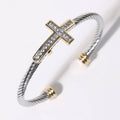 Cz Cross Accent Twisted Open Cuff Bracelet