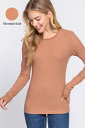 'fitted Long Sleeve Crew Neck Thermal Knit Top
