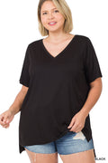 ..SI-21686 Plus Size Pre Washed Real Modal V-Neck Hi-Low Hem Top