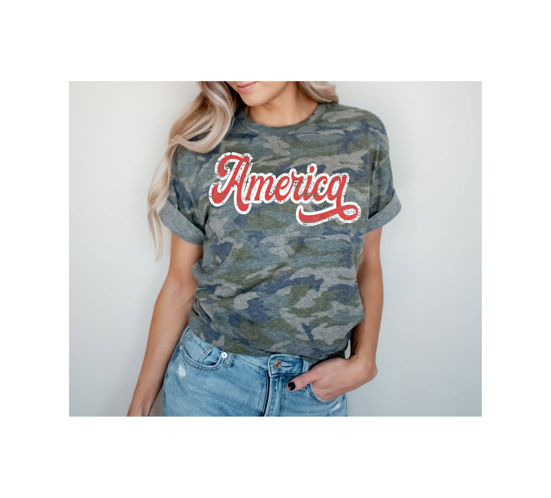 Distressed America On Live and Tell (Lat) Brand Camo T-Shirt