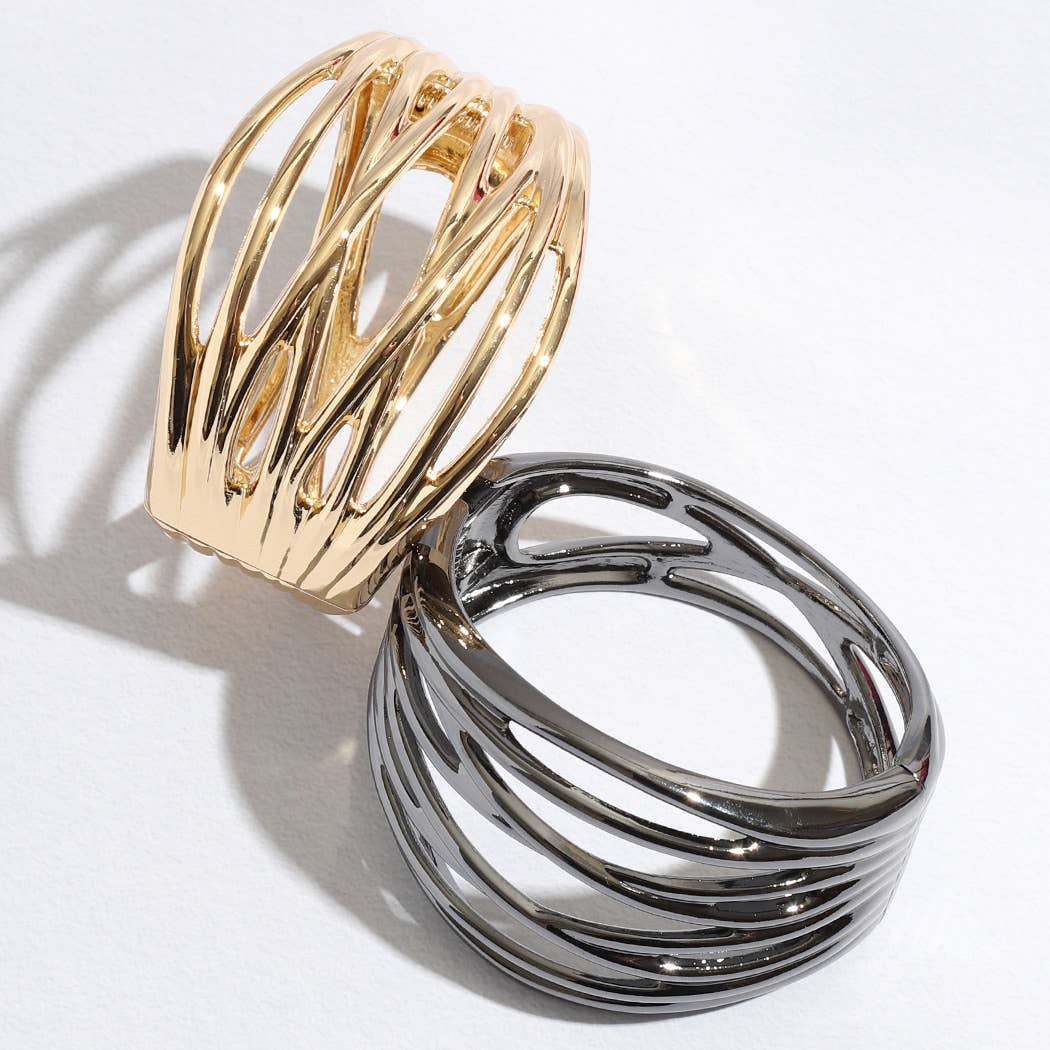 Multiline Designed Gold Plated Bangle Bracelet