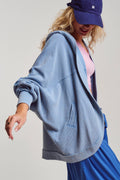 Washed Waffle Knit Hooded Cardigan