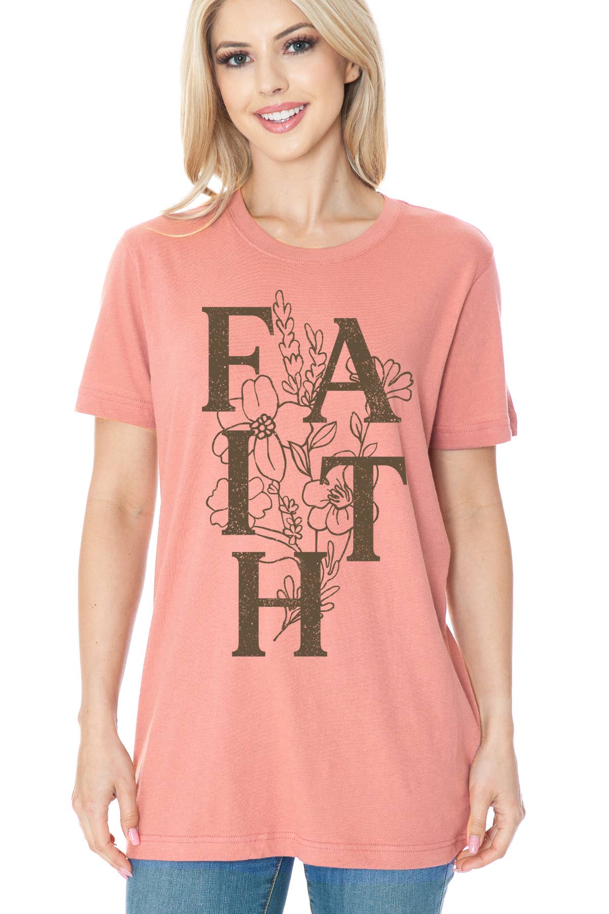 Women Faith Graphic Print Solid Short Sleeve Top
