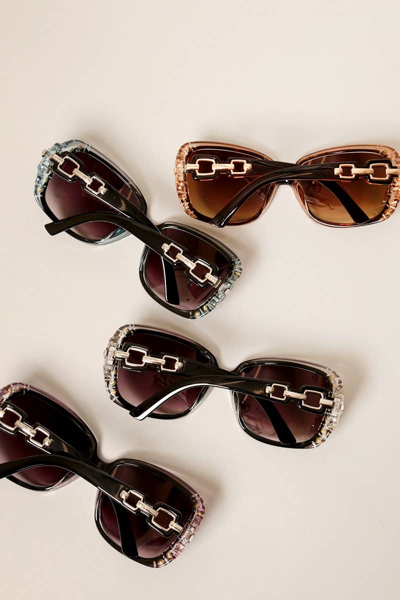 Women's Rhinestone W Chain Square Sunglasses
