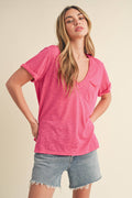 *Small Only* 8286DK Zoie V-Neck Short Sleeve Top