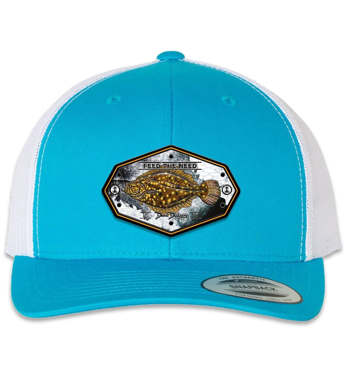 Flounder Kraken 6 Panel Trucker Snap Back Turquoise White Hat Unisex