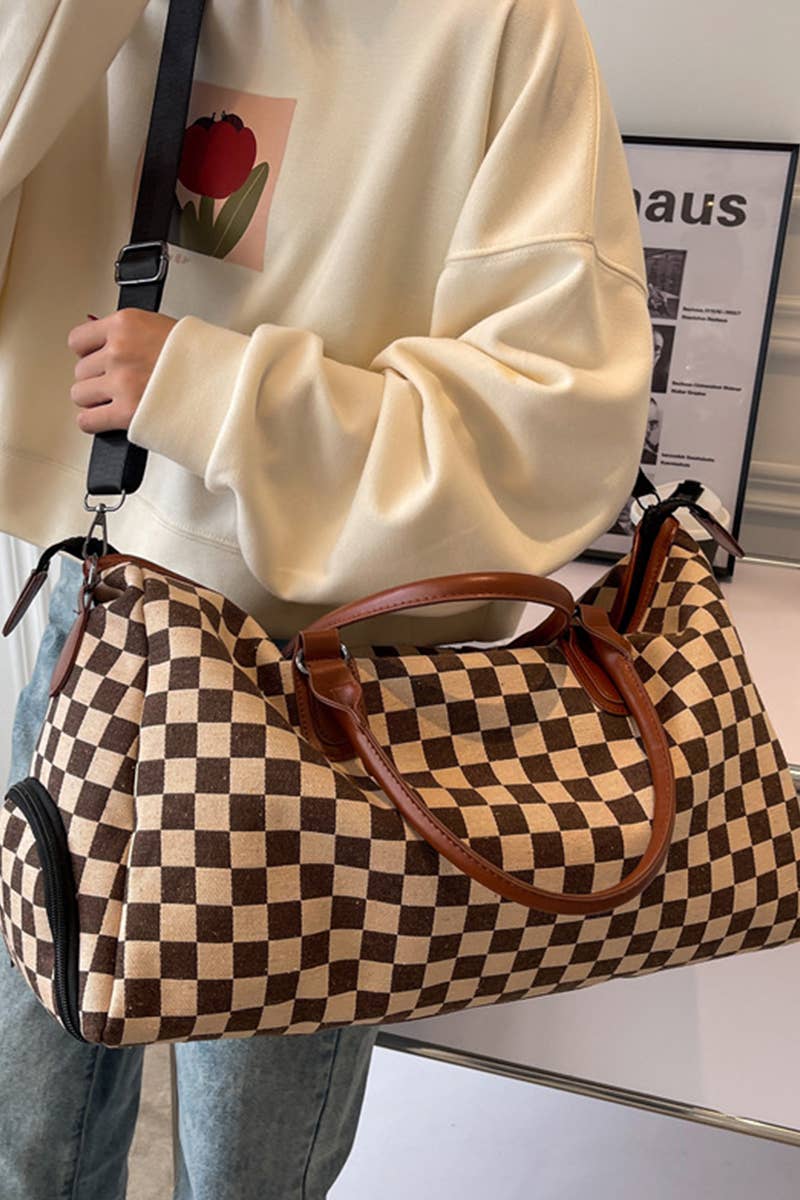 ...1205 Checkered Canvas Weekender Duffle Bag SI-28787