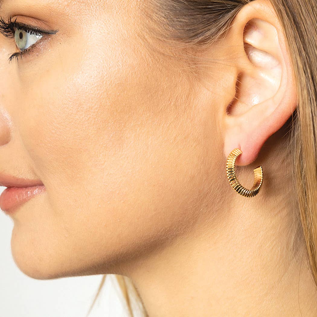 XS-14K Gold Dipped Textured Post Hoops