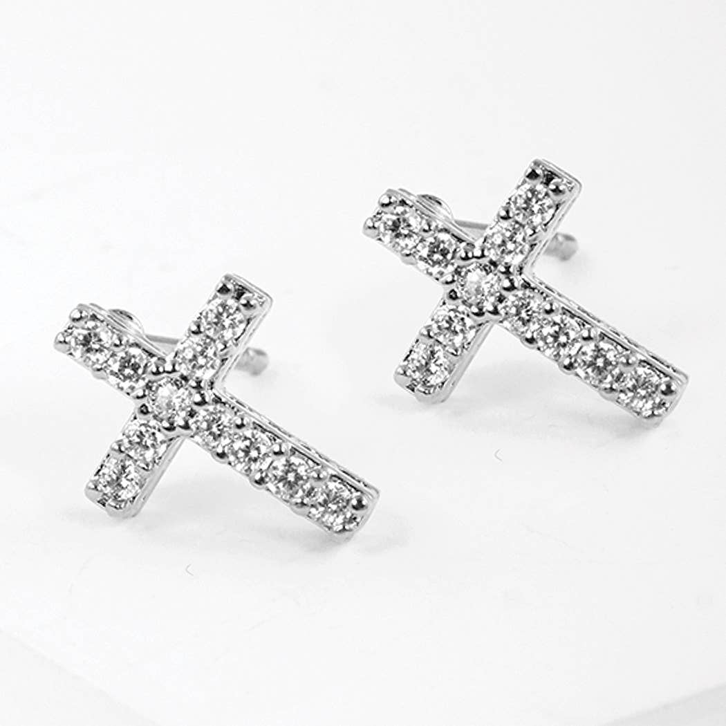 Cz Gold-Dipped Cross Earrings
