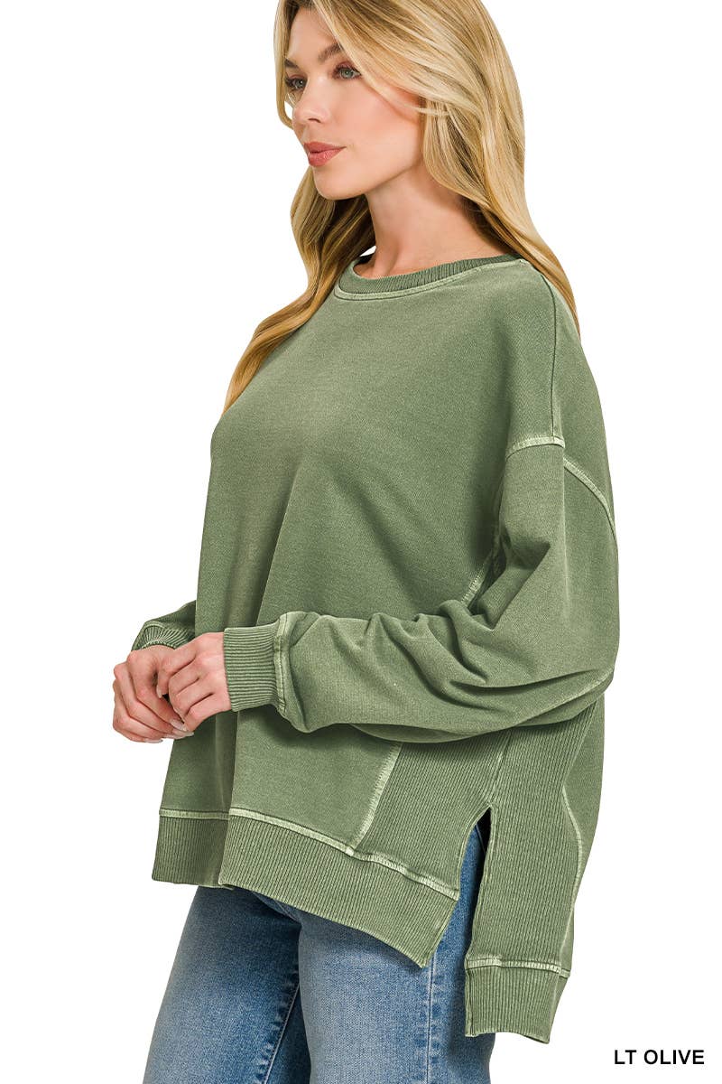 0227 French Terry Side-Slit Premium Washed Pullover SI-28982