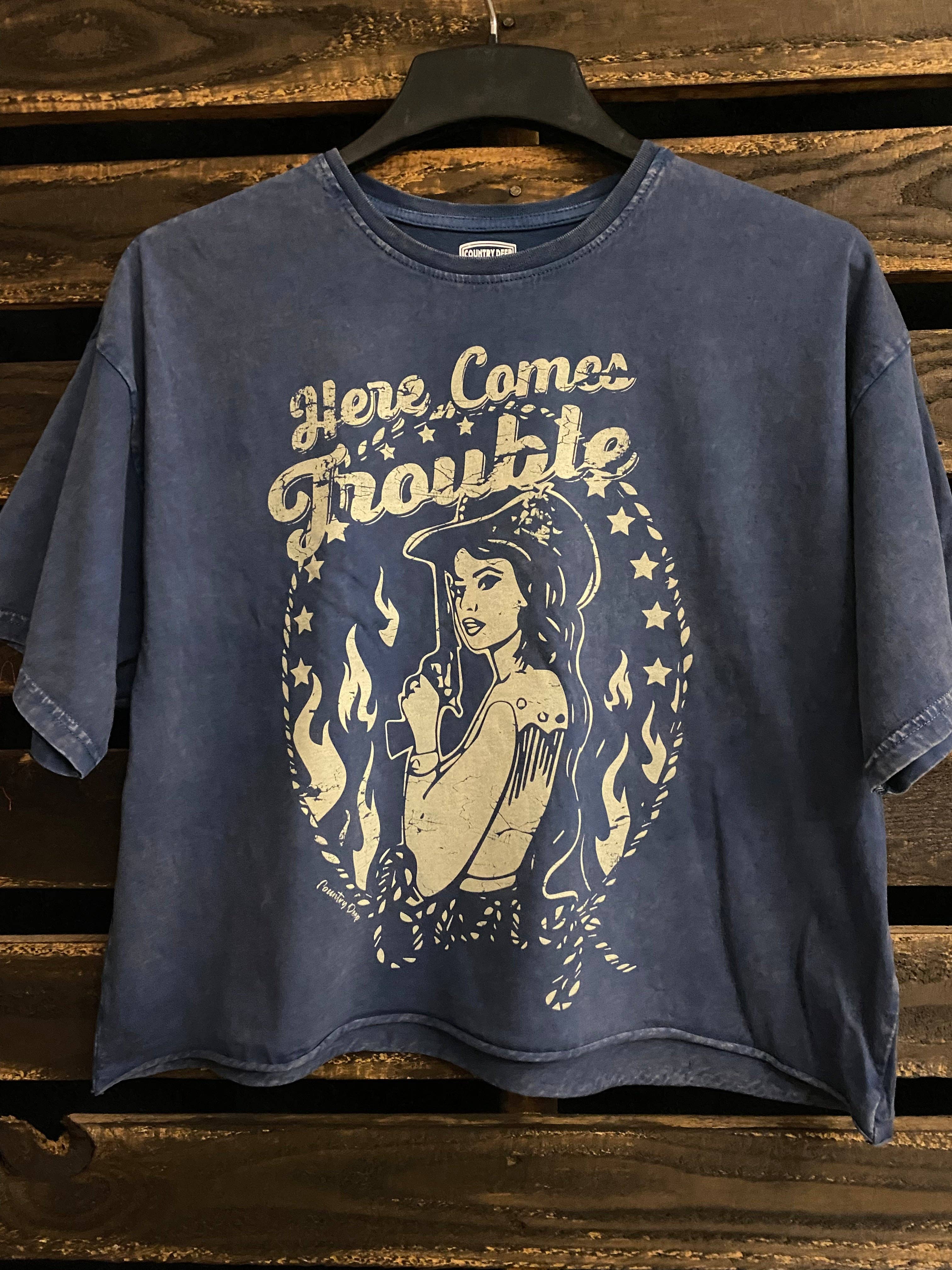 Here Comes Trouble Oversized Lava Washed Cropped T- Shirt
