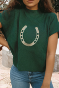 Horse Shoe Graphic Western Short Sleeve Sweater (S-Xl)