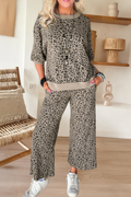 Jacquard Leopard Half Sleeve Jumper Wide Leg Pant Set (S-Xl)