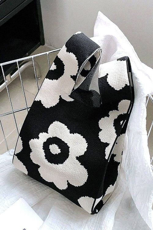 ,...SI-26505 Aesthetic Flower Knitted Tote Handbag