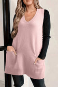 Ribbed Deep V Neck Front Pocketed Tunic Sweater Vest (S-Xl)