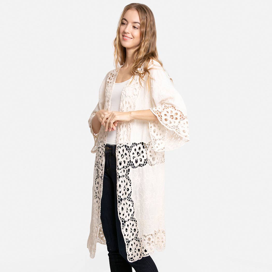 Floral Pattern Crocheted Long Cover-Up