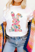 Floral Easter Bunny Casual Graphic Tee (S-3XL)