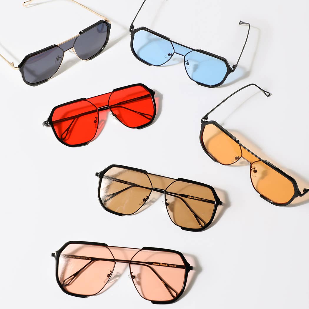 Modern Geometric Aviator Metal Frame Sunglasses