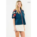/Size Xl/ Floral Embroidered Puff Sleeves V-Neck Top