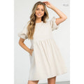 /Size Xl/ Solid Taupe Poplin Puff Sleeve Relaxed Fit Mini Dr